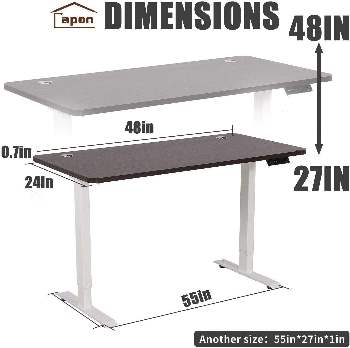 Adjustable Height Desk, 48 x 24 inch Sitting and Standing Computer Desk for Home Office, Capon Dual Motorized Sit Stand Gaming Desk with Cable Management, One Piece Top Electric Stand Up Desk, Black Adjustable Height Desk, 48 x 24 inch Sitting and Standing Computer Desk for Home Office, Capon Dual Motorized Sit Stand Gaming Desk with Cable Management, One Piece Top Electric Stand Up Desk, Black